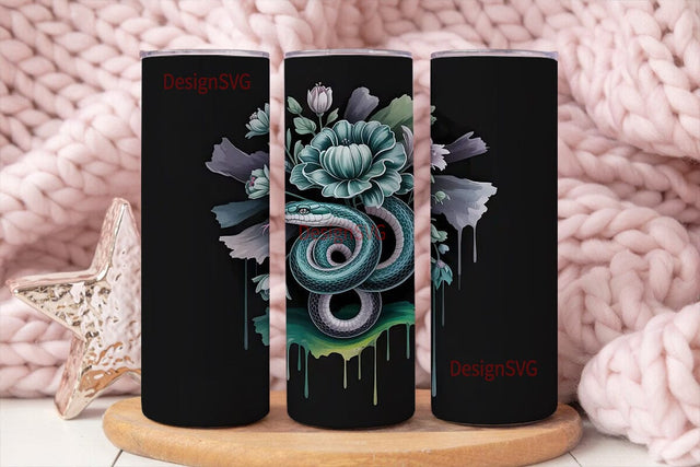 Mystical Snake & Floral 20oz Tumbler Sublimation DesignSVG 