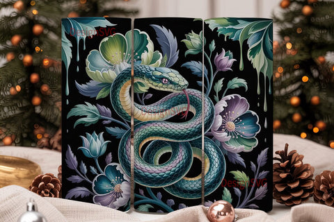 Mystical Snake & Floral 20oz Tumbler Sublimation DesignSVG 
