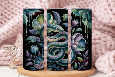 Mystical Snake & Floral 20oz Tumbler Sublimation DesignSVG 