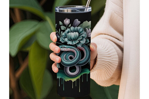 Mystical Snake & Floral 20oz Tumbler Sublimation DesignSVG 