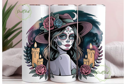 Mystical Sugar Skull 20oz Tumbler Wrap Sublimation PixelChick 
