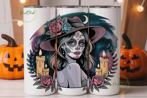 Mystical Sugar Skull 20oz Tumbler Wrap Sublimation PixelChick 