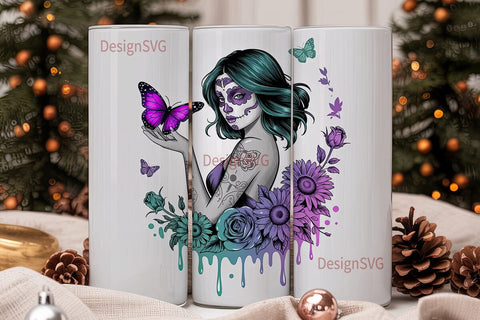 Mystical Sugar Skull Floral 20oz Tumbler Sublimation DesignSVG 