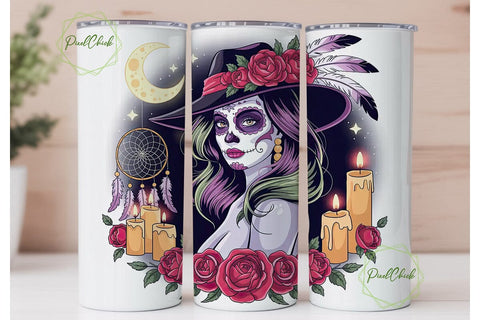 Mystical Sugar Skull Girl 20oz Tumbler Sublimation PixelChick 