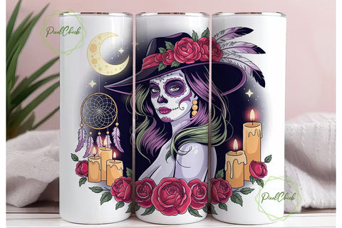 Mystical Sugar Skull Girl 20oz Tumbler Sublimation PixelChick 