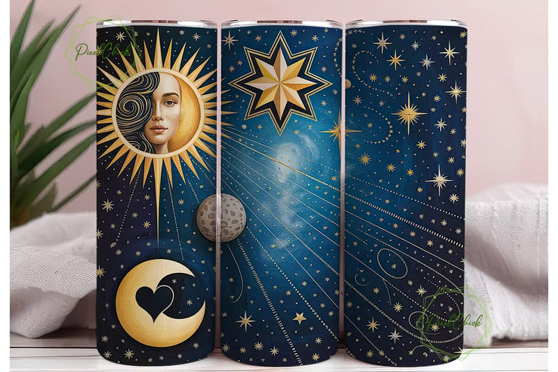 Mystical Sun Moon 20oz Tumbler Wrap Sublimation PixelChick 