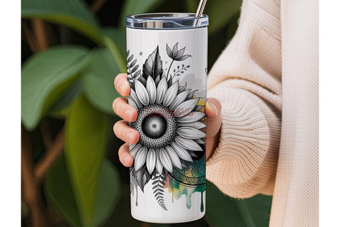 Mystical Sunflower Butterfly Tumbler Sublimation DesignSVG 