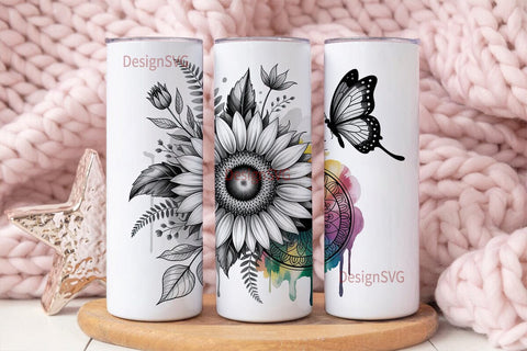 Mystical Sunflower Butterfly Tumbler Sublimation DesignSVG 