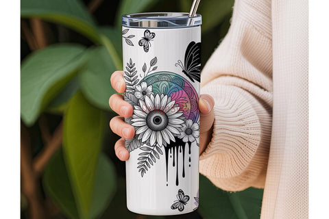 Mystical Sunflower Butterfly Tumbler Sublimation DesignSVG 