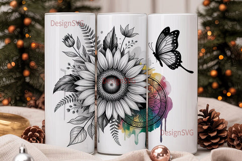 Mystical Sunflower Butterfly Tumbler Sublimation DesignSVG 