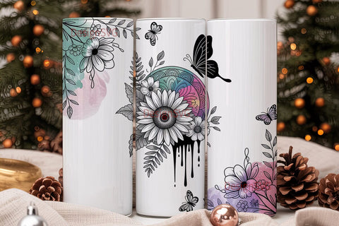 Mystical Sunflower Butterfly Tumbler Sublimation DesignSVG 