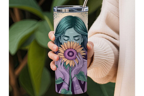 Mystical Sunflower Girl 20oz Tumbler Sublimation DesignSVG 