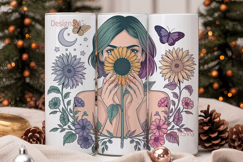 Mystical Sunflower Girl 20oz Tumbler Sublimation DesignSVG 