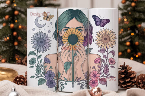 Mystical Sunflower Girl 20oz Tumbler Sublimation DesignSVG 