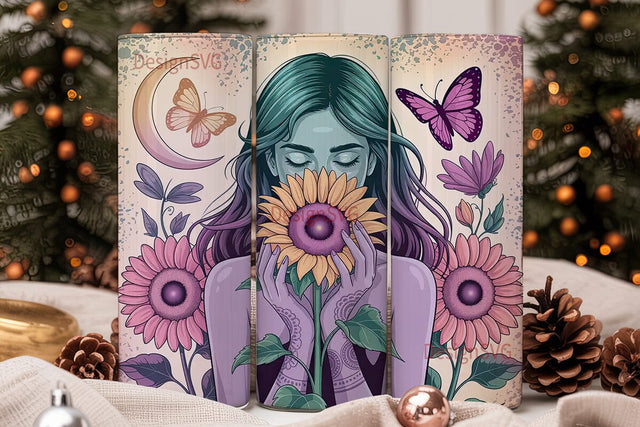 Mystical Sunflower Girl 20oz Tumbler Sublimation DesignSVG 