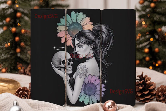Mystical Sunflower Skull 20oz Tumbler Sublimation DesignSVG 