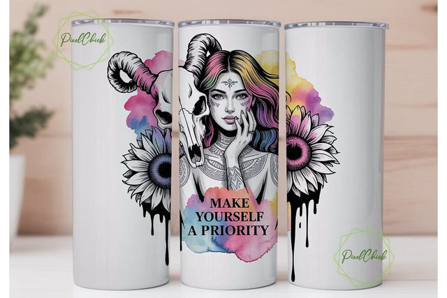 Mystical Sunflower Skull Tumbler Wrap Sublimation PixelChick 