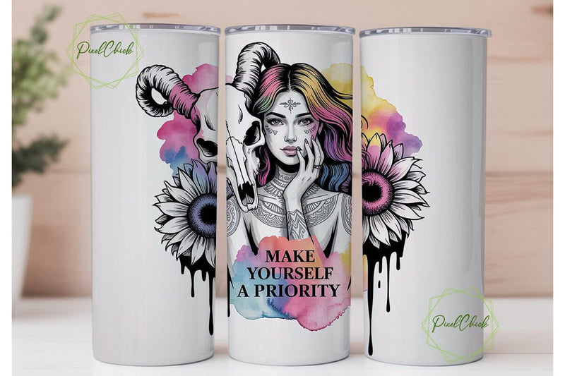 Mystical Sunflower Skull Tumbler Wrap Sublimation PixelChick 