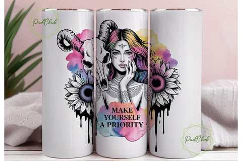 Mystical Sunflower Skull Tumbler Wrap Sublimation PixelChick 