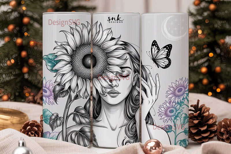 Mystical Sunflower Woman 20oz Tumbler Sublimation DesignSVG 