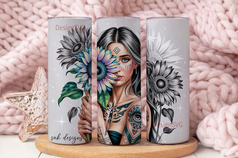 Mystical Sunflower Woman 20oz Tumbler Sublimation DesignSVG 