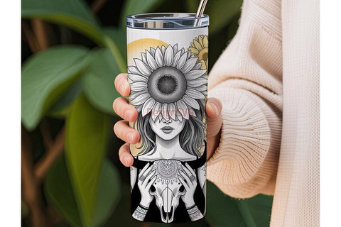 Mystical Sunflower Woman 20oz Tumbler Sublimation DesignSVG 