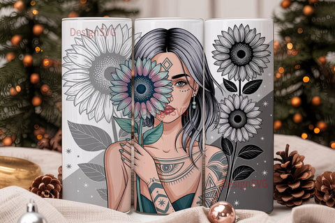 Mystical Sunflower Woman 20oz Tumbler Sublimation DesignSVG 