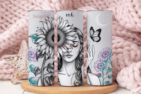 Mystical Sunflower Woman 20oz Tumbler Sublimation DesignSVG 