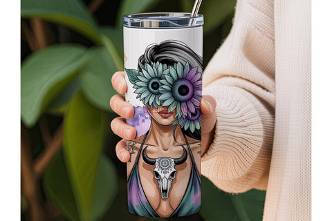 Mystical Sunflower Woman 20oz Tumbler Sublimation DesignSVG 