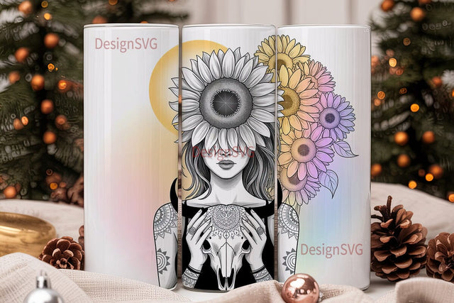 Mystical Sunflower Woman 20oz Tumbler Sublimation DesignSVG 