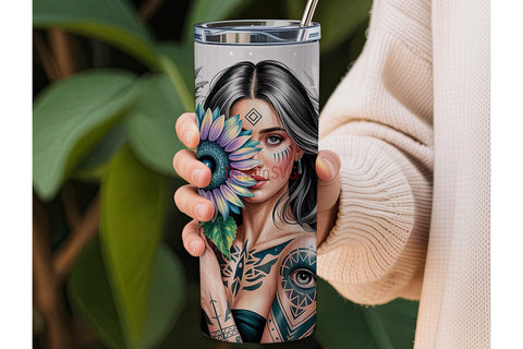 Mystical Sunflower Woman 20oz Tumbler Sublimation DesignSVG 