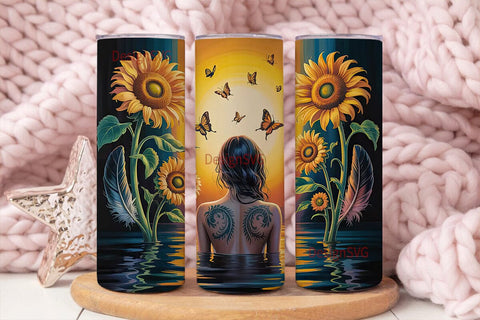 Mystical Sunflower Woman 20oz Tumbler Sublimation DesignSVG 