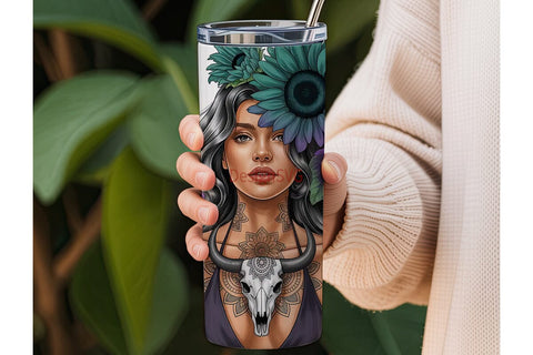 Mystical Sunflower Woman 20oz Tumbler Sublimation DesignSVG 