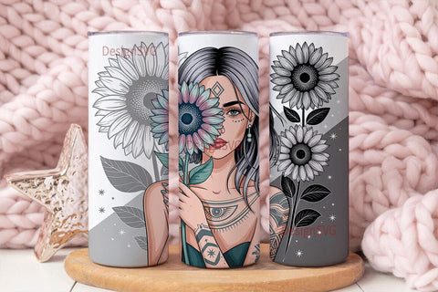 Mystical Sunflower Woman 20oz Tumbler Sublimation DesignSVG 