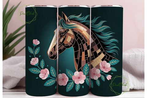 Mystical Teal Horse 20oz Tumbler Wrap Sublimation PixelChick 