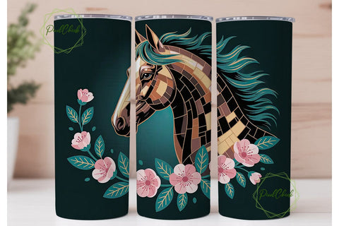 Mystical Teal Horse 20oz Tumbler Wrap Sublimation PixelChick 