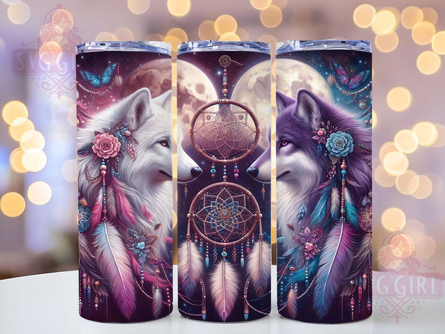 Mystical Tribal Wolf Tumbler Wrap, Bohemian Animal Art, Tribal Dreamcatcher Cup, Spirit Animal Tumbler, Mystical Wolf Gift, Indigenous Pattern Wrap, Spiritual Wolf Sublimation Sublimation SvggirlplusArt 