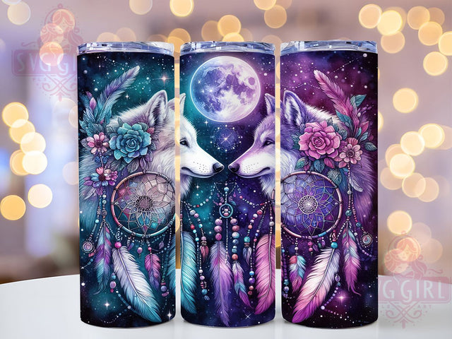 Mystical Tribal Wolf Tumbler Wrap, Bohemian Animal Art, Tribal Dreamcatcher Cup, Spirit Animal Tumbler, Mystical Wolf Gift, Indigenous Pattern Wrap, Spiritual Wolf Sublimation Sublimation SvggirlplusArt 