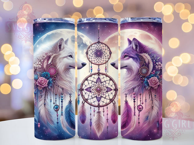 Mystical Tribal Wolf Tumbler Wrap, Bohemian Animal Art, Tribal Dreamcatcher Cup, Spirit Animal Tumbler, Mystical Wolf Gift, Indigenous Pattern Wrap, Spiritual Wolf Sublimation Sublimation SvggirlplusArt 