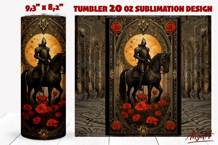 Mystical tumbler / Gothic tumbler / medieval knight / Tarot Sublimation Angelina Semenova 