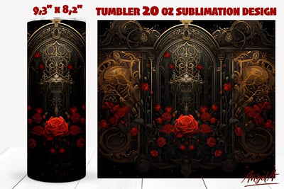 Mystical tumbler / Gothic tumbler wrap / vintage, red roses Sublimation Angelina Semenova 