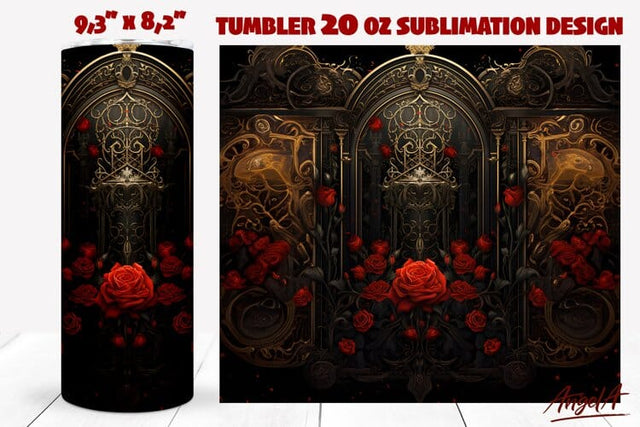 Mystical tumbler / Gothic tumbler wrap / vintage, red roses Sublimation Angelina Semenova 