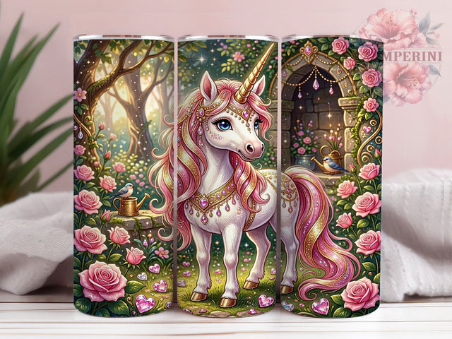 Mystical Unicorn Gem Pink 20oz Tumbler, Mystical Unicorn, Pink Gold Mane, Fantasy Design, Magical Creature, 20oz Tumbler Wrap, Sublimation PNG Sublimation Li Zamperini 