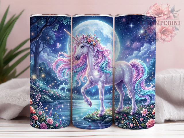 Mystical Unicorn Moon 20oz Tumbler, Fantasy Magic, Glowing Horn, Night Sky, Pastel Dreams, Enchanted Creature, Whimsical Art, Sublimation Wrap Sublimation Li Zamperini 