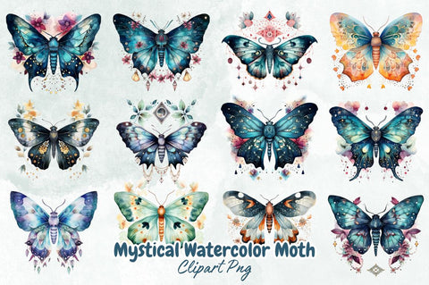 Mystical Watercolor Moth Clipart Bundle Sublimation Designangry 