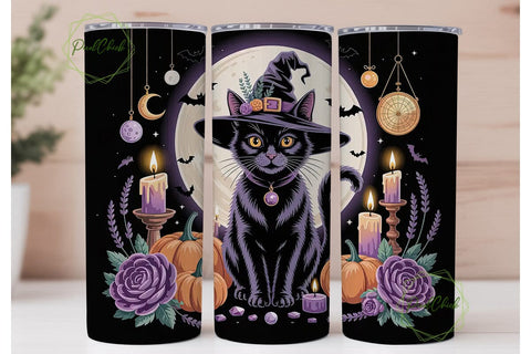 Mystical Witch Cat 20oz Tumbler Wrap Sublimation PixelChick 