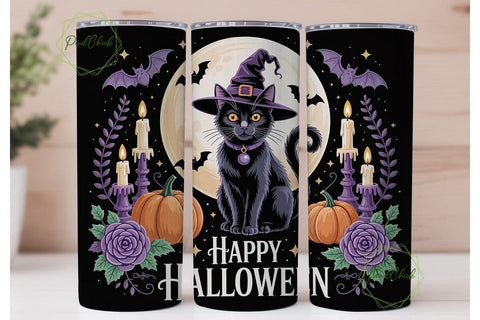 Mystical Witch Cat 20oz Tumbler Wrap Sublimation PixelChick 