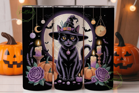 Mystical Witch Cat 20oz Tumbler Wrap Sublimation PixelChick 