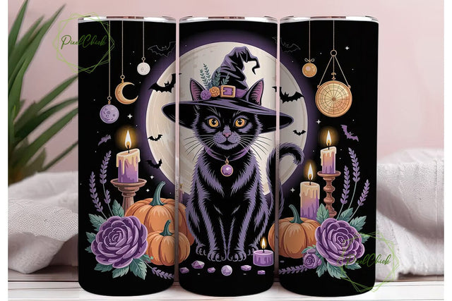 Mystical Witch Cat 20oz Tumbler Wrap Sublimation PixelChick 