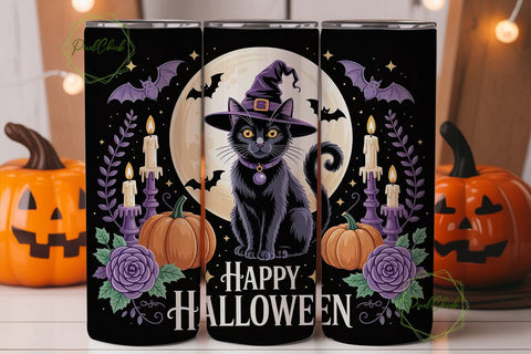 Mystical Witch Cat 20oz Tumbler Wrap Sublimation PixelChick 